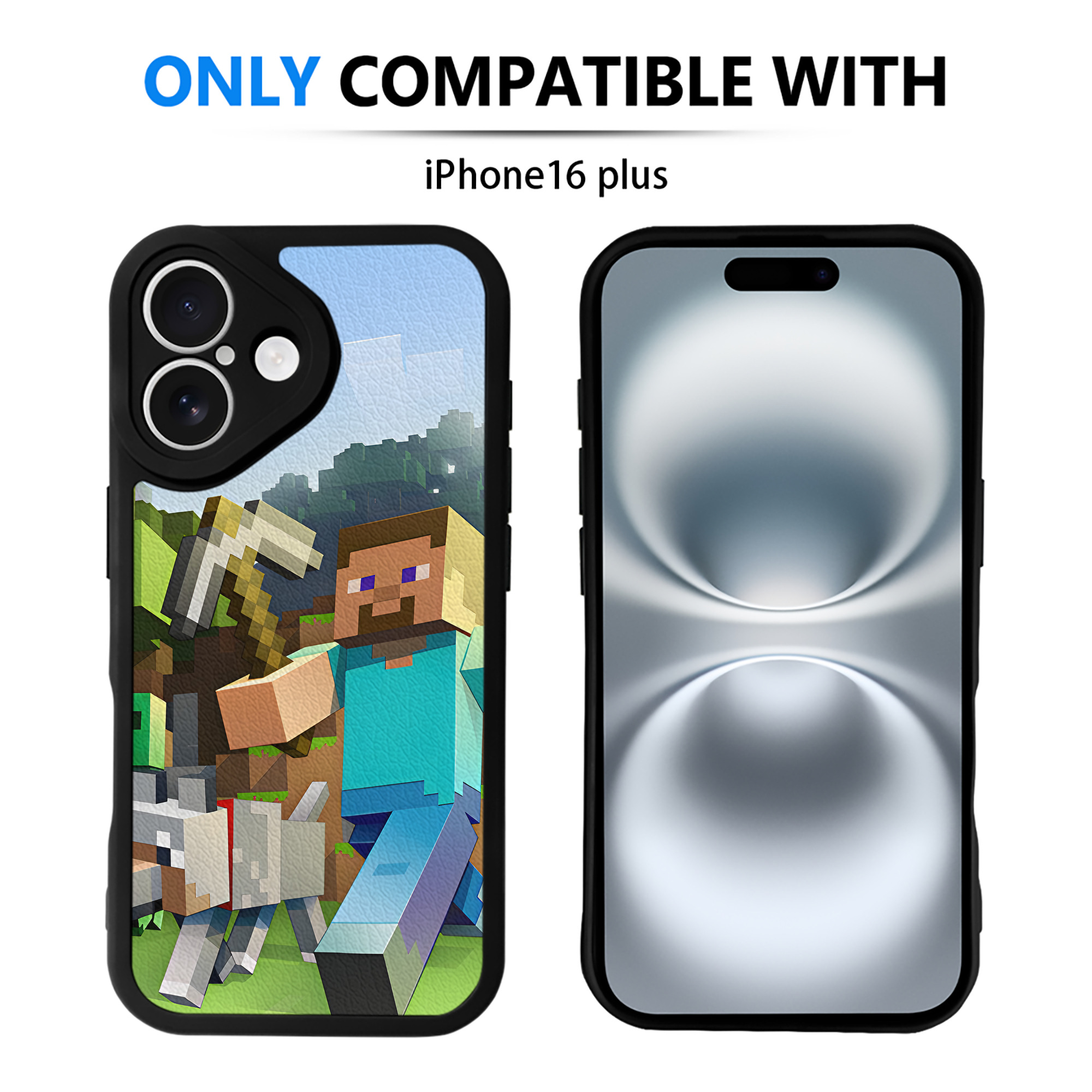 （画像用） マインクラフト ブロックの世界 Minecraft MC Block world 【iPhone 16シリーズ対応】シリコンスマホケース（レザー調） 材質：シリコン